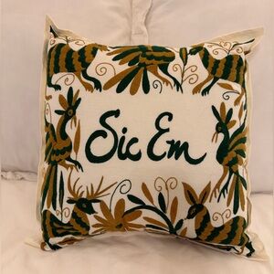 Baylor Embroidered Decorative Pillow with Green and Brown Design